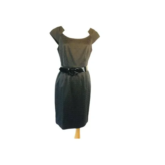 MAGGY LONDON Pencil Dress Jacquard Cap Sleeve Belted Sheath Dress Size 8 NWOT - Picture 2 of 9